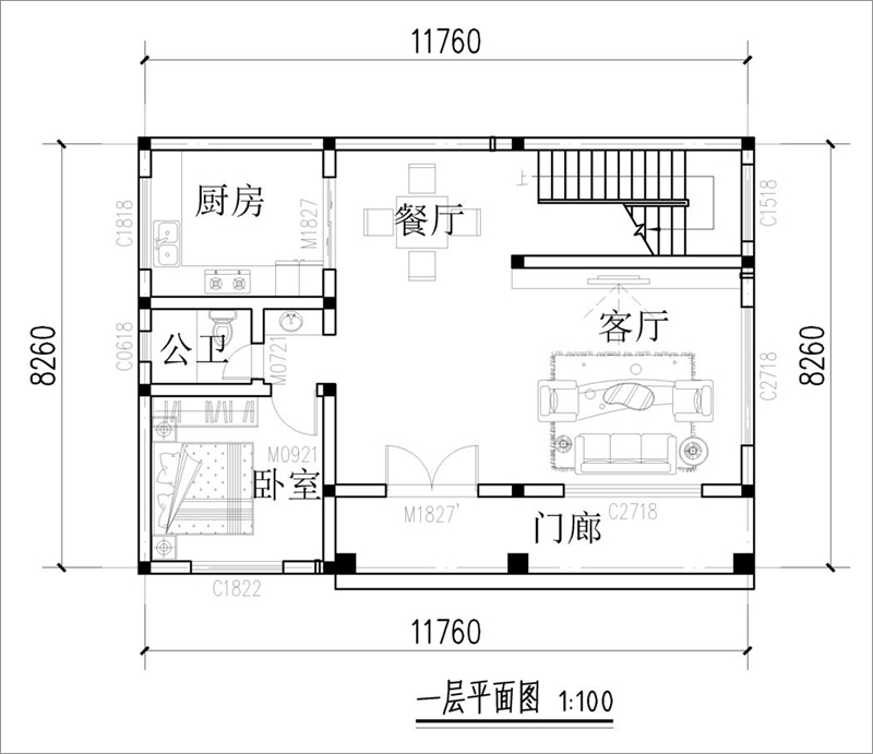 農(nóng)村二層自建房一層戶型圖
