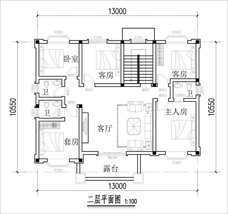 30萬農(nóng)村小別墅設計二層戶型圖