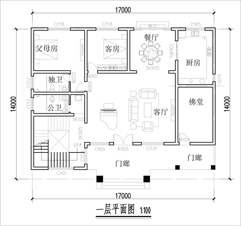 農(nóng)村新中式別墅一層平面圖