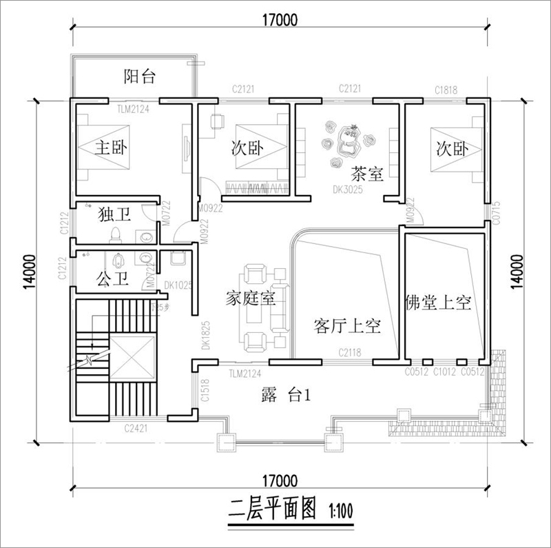 農(nóng)村新中式別墅二層平面圖