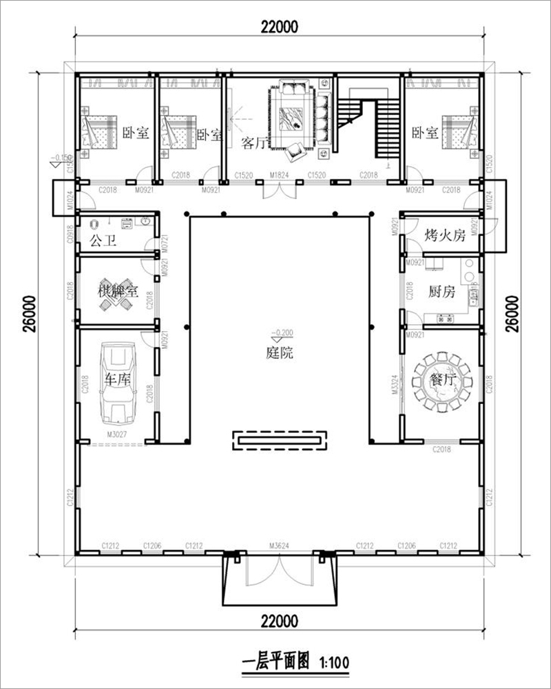 新中式四合院一層戶型圖