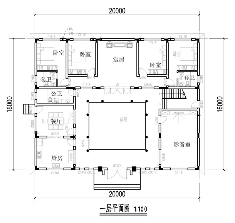  農(nóng)村自建四合院一層平面圖