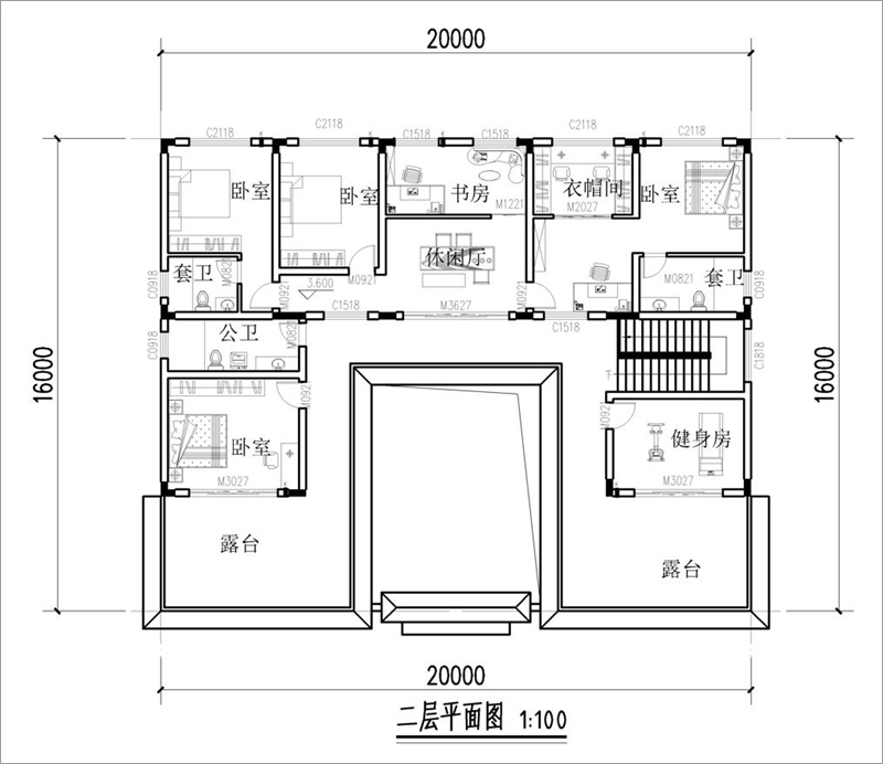  農(nóng)村自建四合院二層平面圖