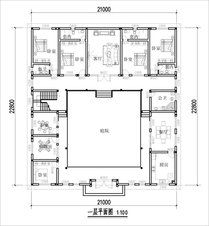 新式四合院一層戶型圖