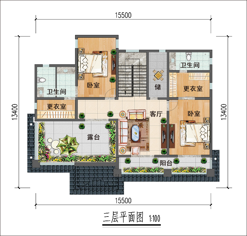 農(nóng)村新中式別墅三層建房圖