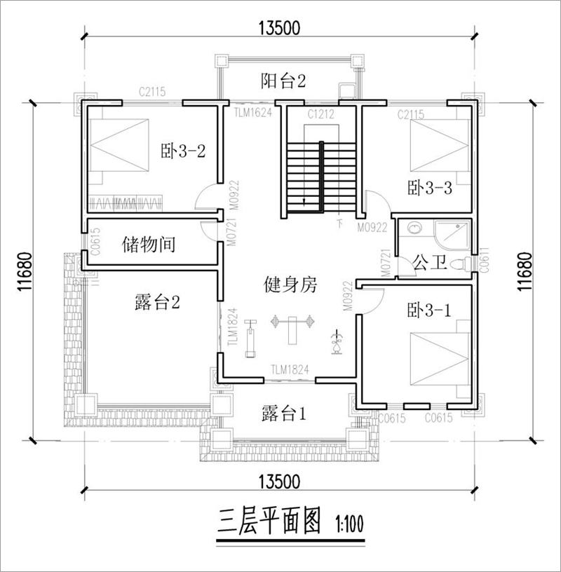 農村三層三間房屋平面圖