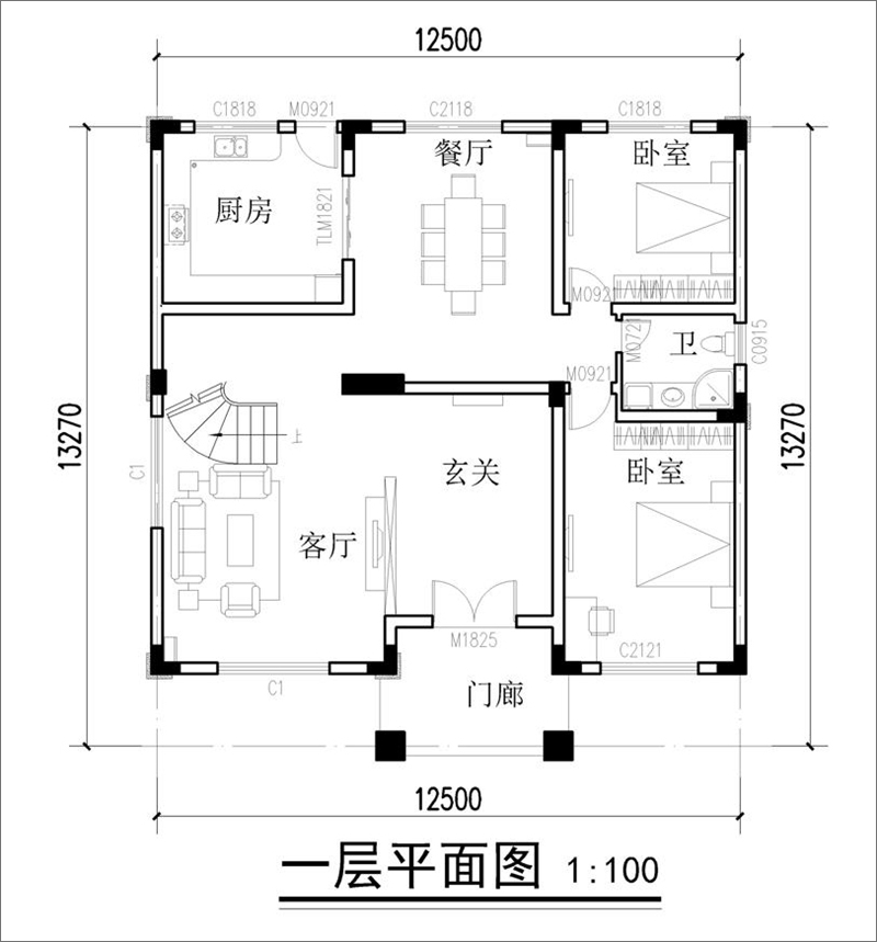 農(nóng)村三層房屋一層戶型圖
