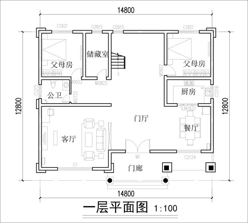 三層自建房一層平面圖