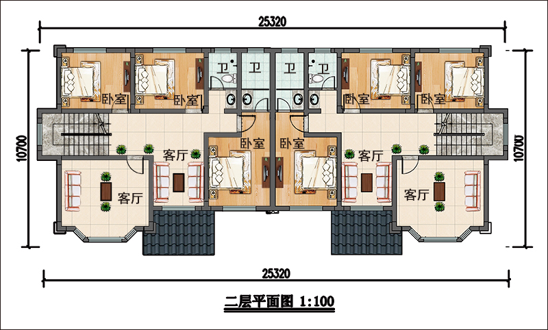 雙拼別墅二層平面圖