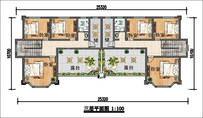農(nóng)村雙拼別墅三層戶型圖