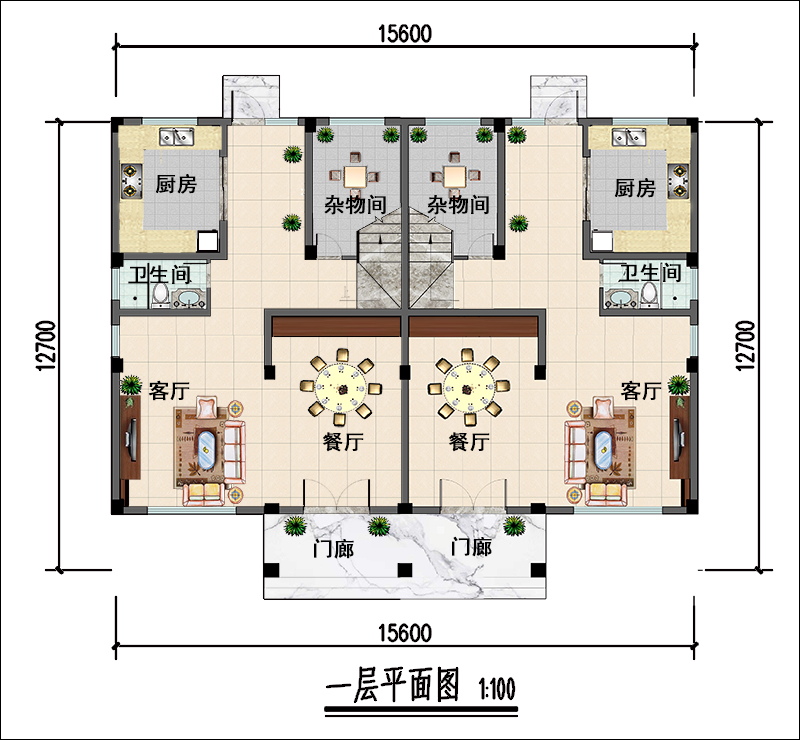 農村三層雙拼別墅戶型圖