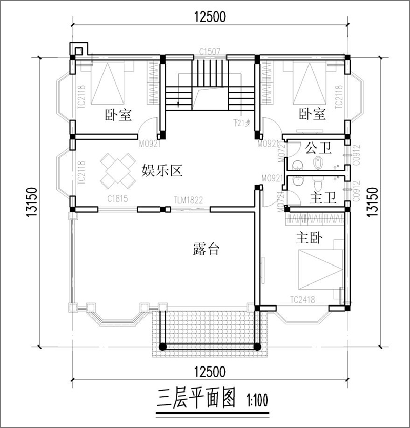 農(nóng)村歐式別墅三層布局圖