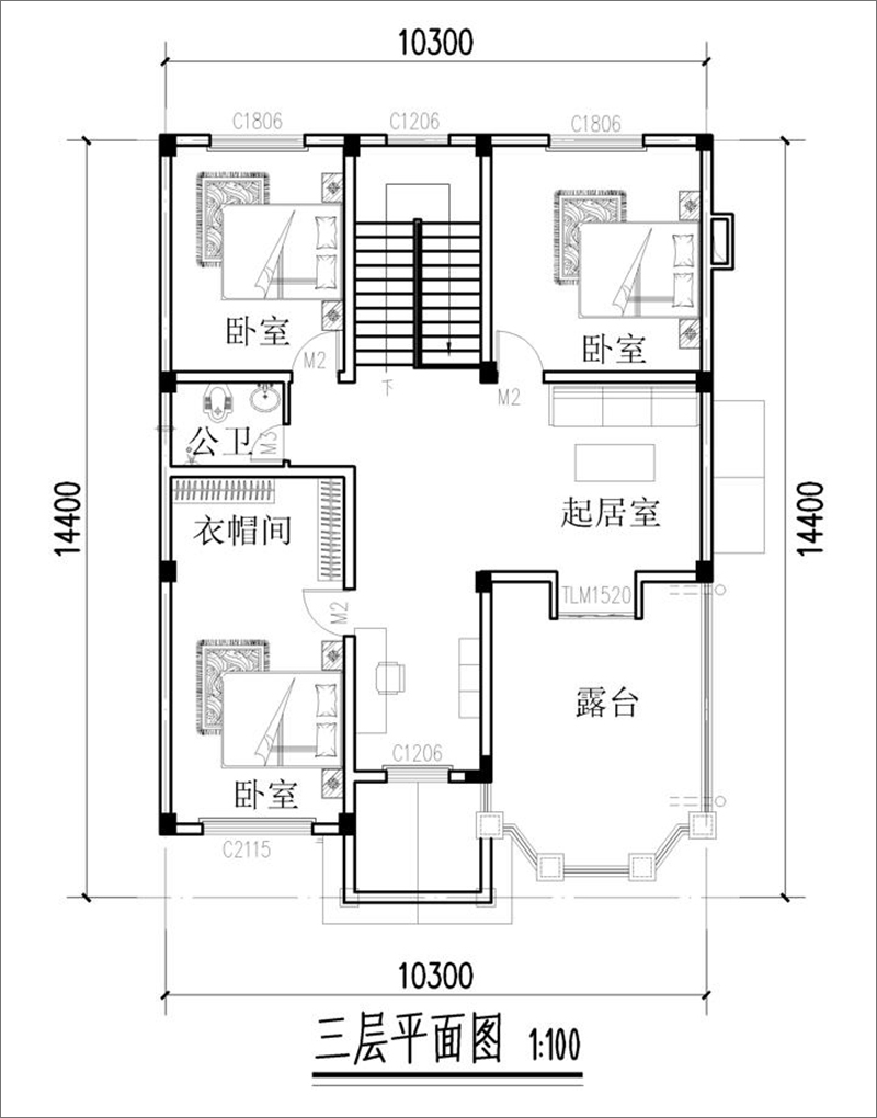 三層美式鄉(xiāng)村房子戶型圖