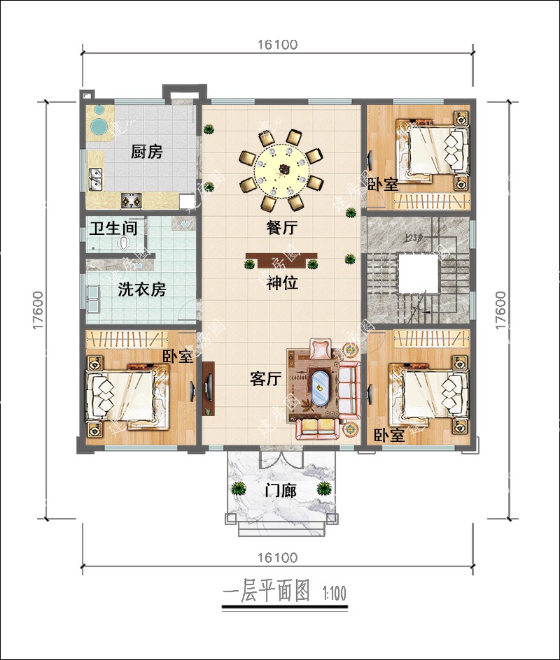 新中式別墅一層戶型圖