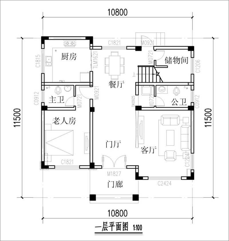 農(nóng)村歐式自建房一層平面布局圖