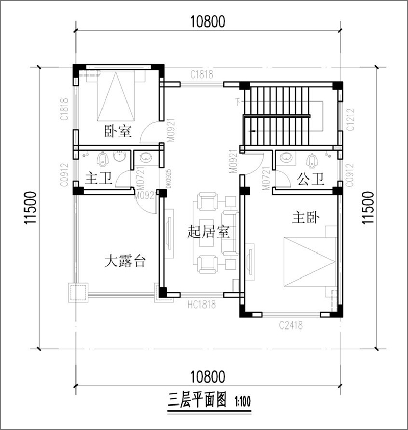 農(nóng)村歐式自建房三層平面布局圖