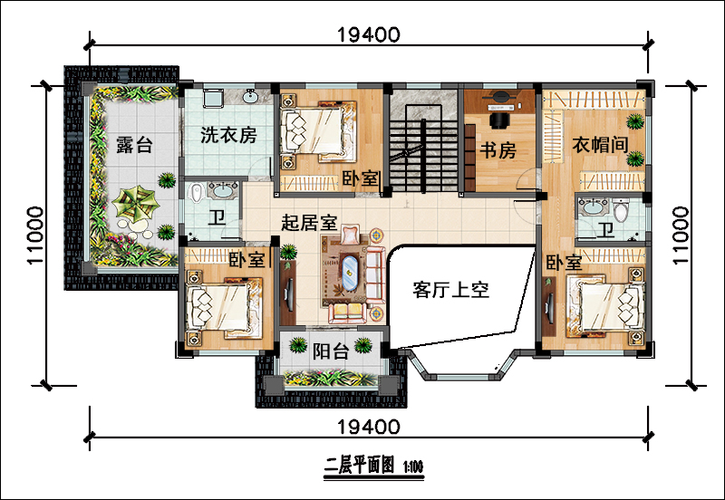 新中式別墅設(shè)計(jì)二層戶型圖