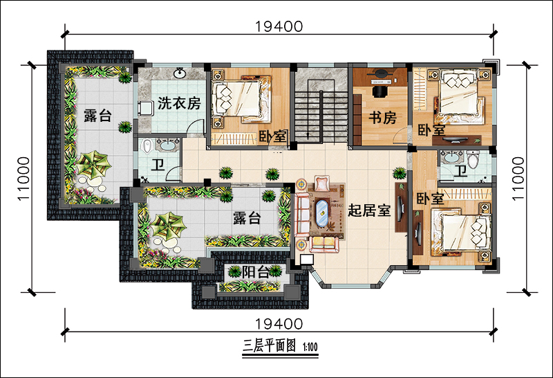 新中式別墅設(shè)計(jì)三層戶型圖