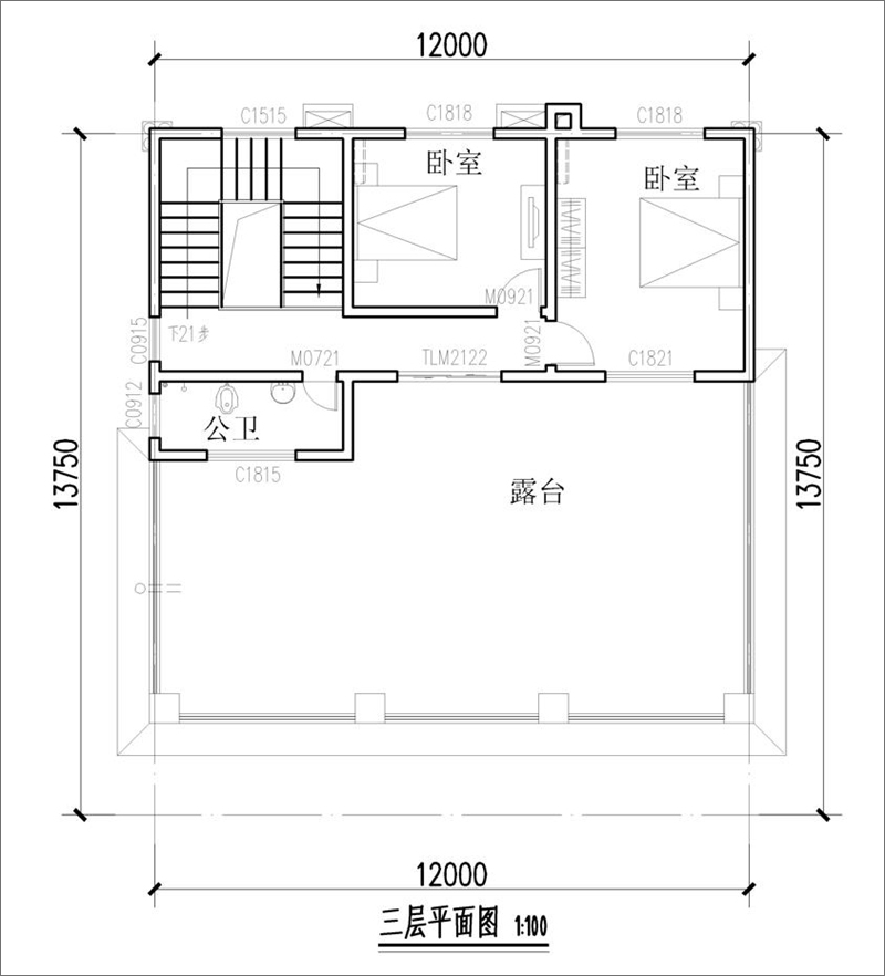 農(nóng)村40萬三層歐式自建別墅設(shè)計圖紙三層平面布局圖
