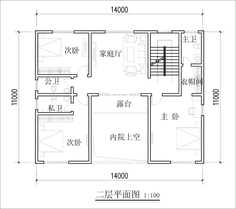 農(nóng)村三層中式自建房設(shè)計(jì)圖紙二層平面設(shè)計(jì)圖