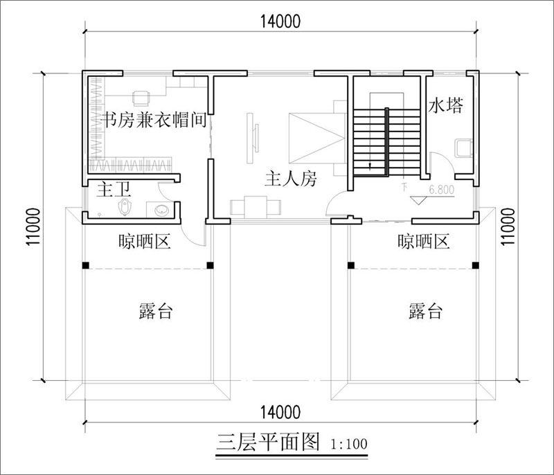 農(nóng)村三層中式自建房三層平面設(shè)計(jì)圖