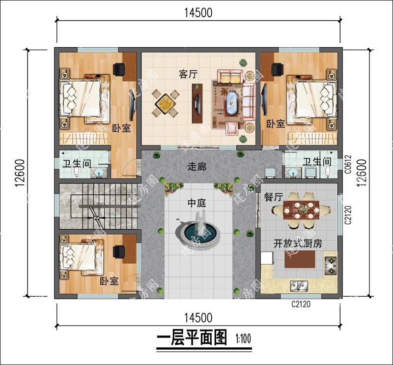 中式四合院一層平面圖