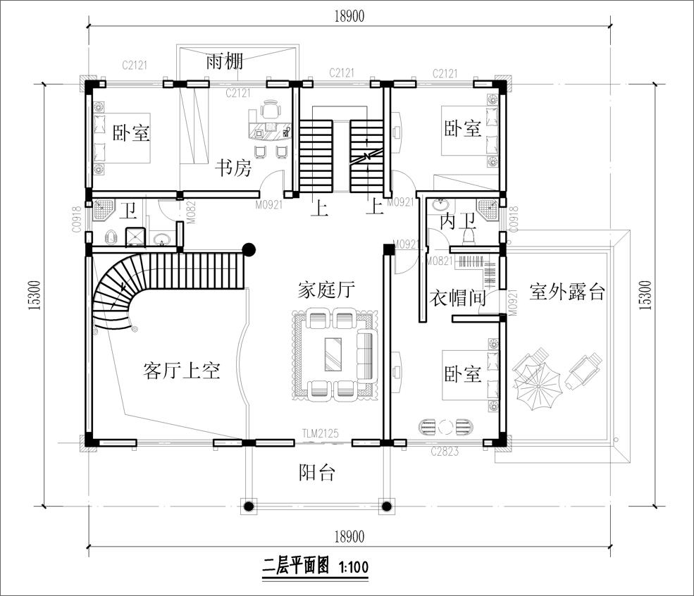 三層豪華大氣歐式別墅二樓戶型圖