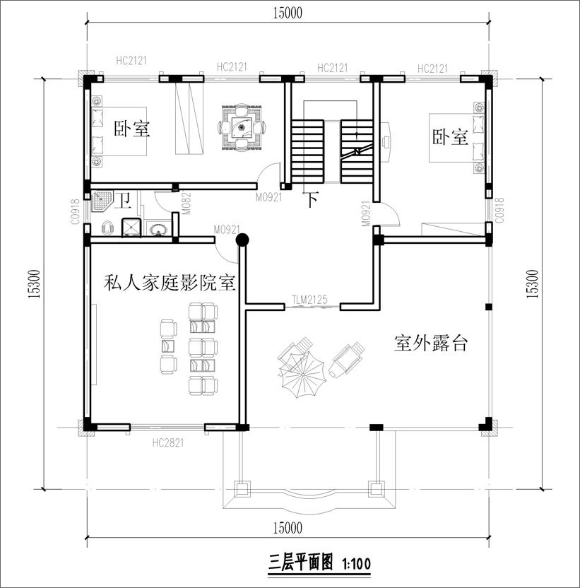 豪華大氣歐式別墅三樓戶型圖