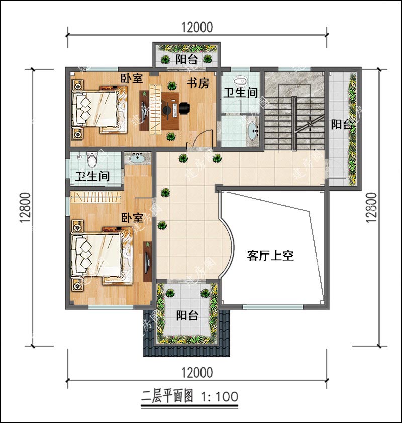 農(nóng)村三層歐式別墅二層平面布局圖