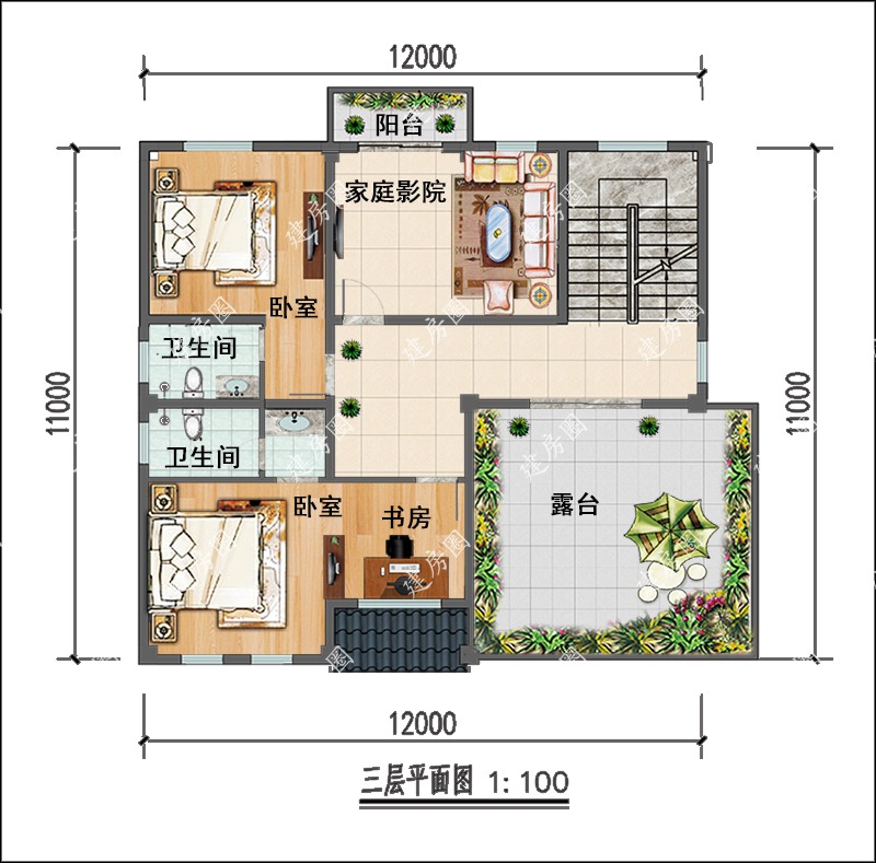 農(nóng)村三層歐式別墅三層平面布局圖