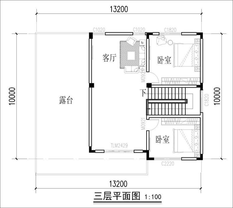 農(nóng)村小型框架別墅設(shè)計(jì)三層平面圖