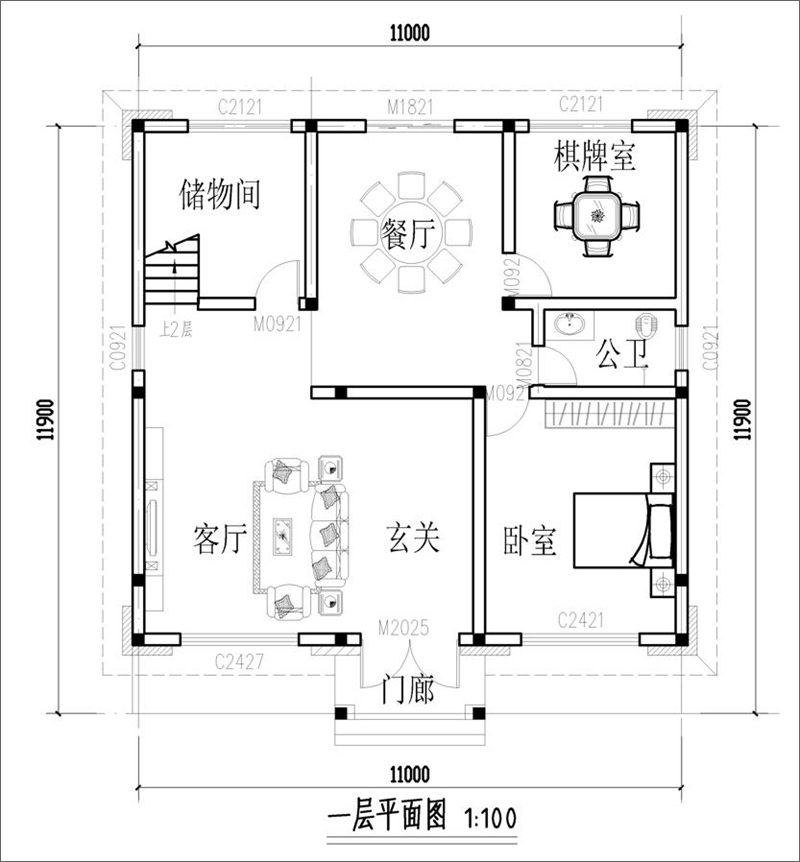新中式三層別墅設(shè)計圖紙一層平面布局圖