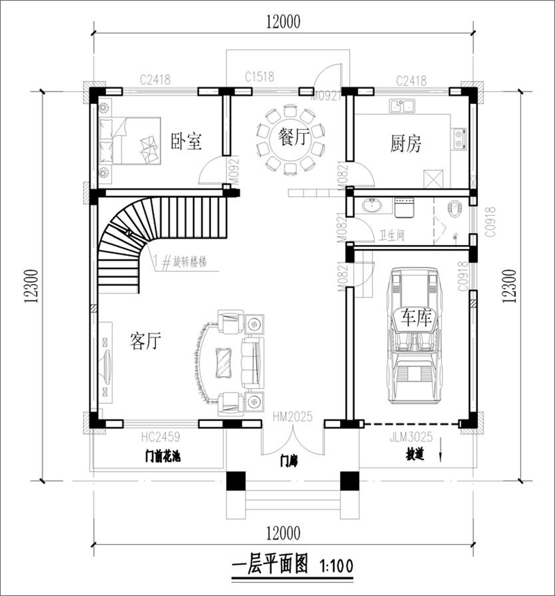 農村三層別墅設計一層平面布局圖