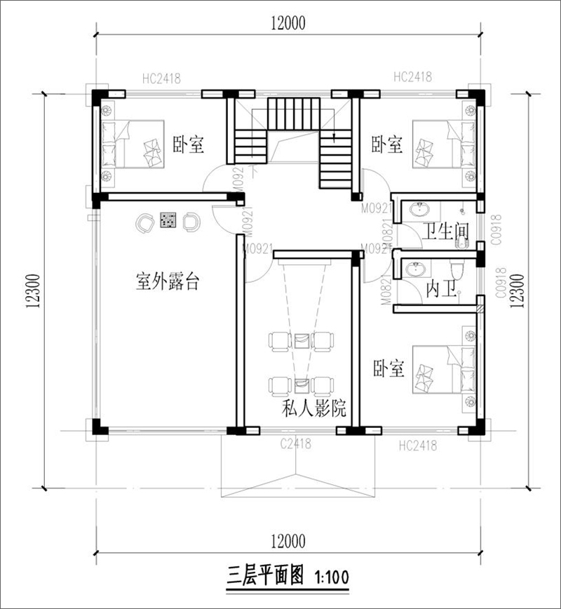 農村三層別墅設計三層平面布局圖