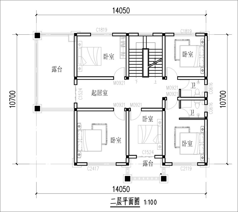 三層簡(jiǎn)歐別墅二樓戶型圖