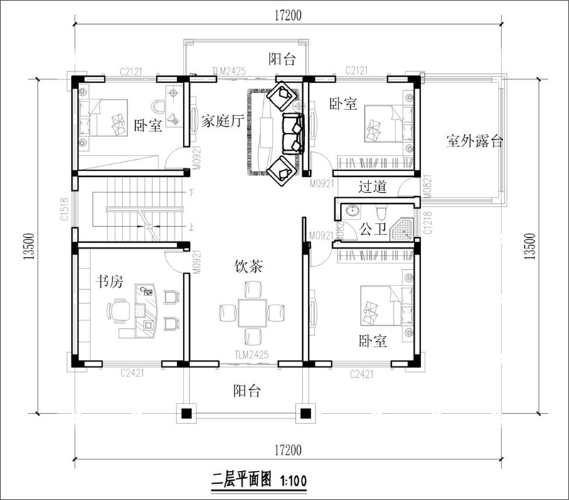 農(nóng)村三層別墅新款二層戶型圖