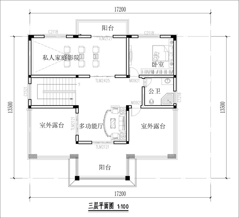 農(nóng)村中式別墅新款三層戶型圖