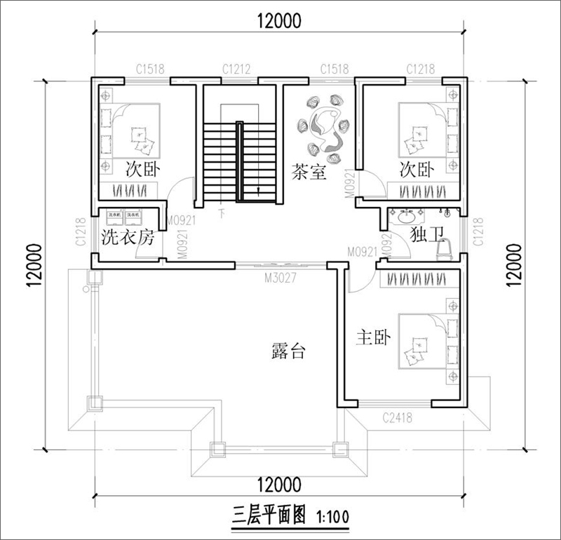 農村自建別墅三層平面布局圖