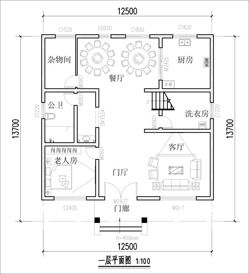 2021農(nóng)村三層別墅一層戶型圖