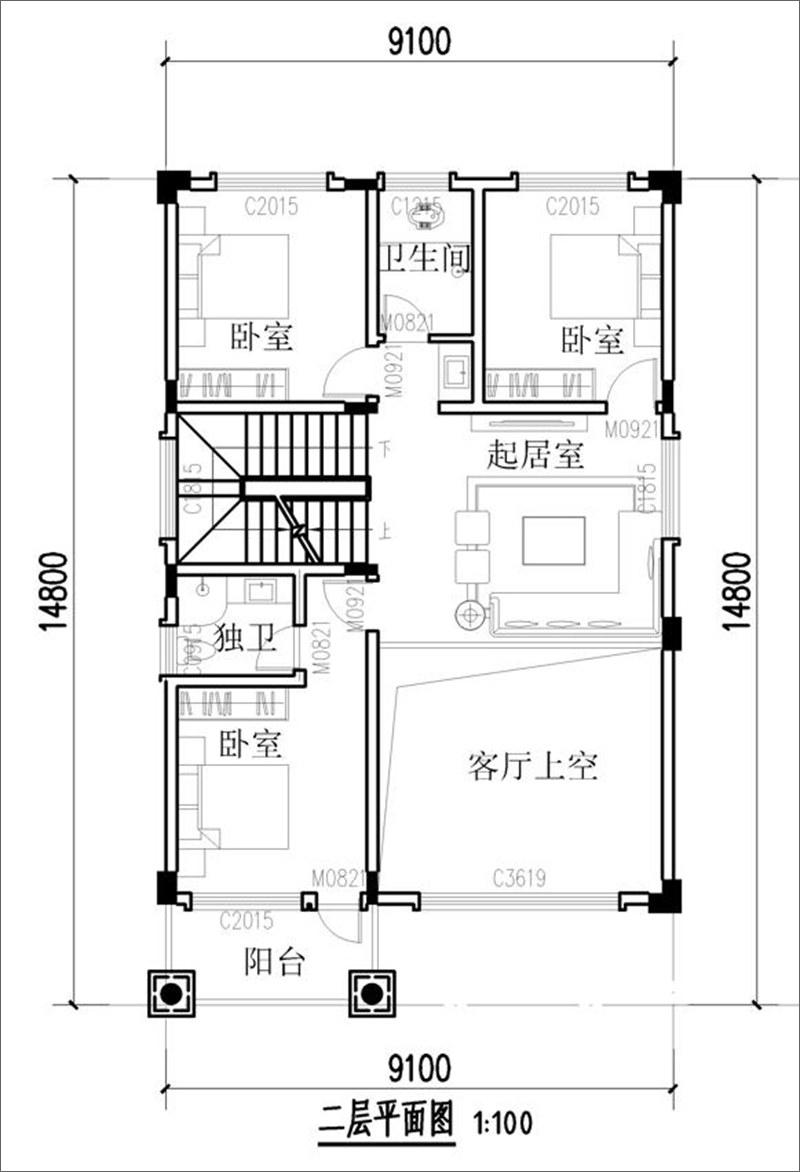 三層歐式別墅二層設(shè)計(jì)圖