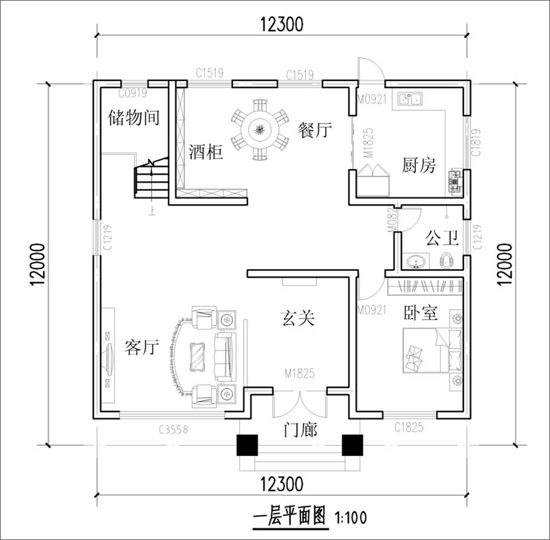 農(nóng)村三層自建別墅一層戶型圖