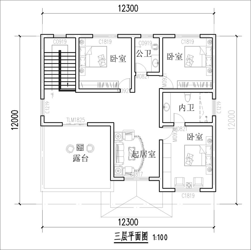 農(nóng)村自建別墅三層戶型圖