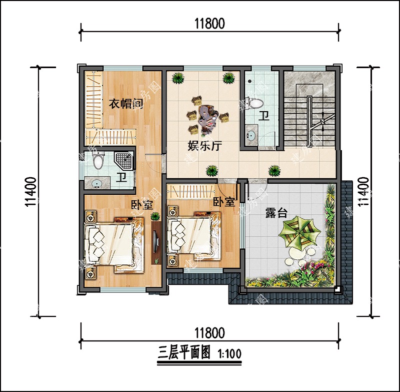 新中式別墅三層戶型圖
