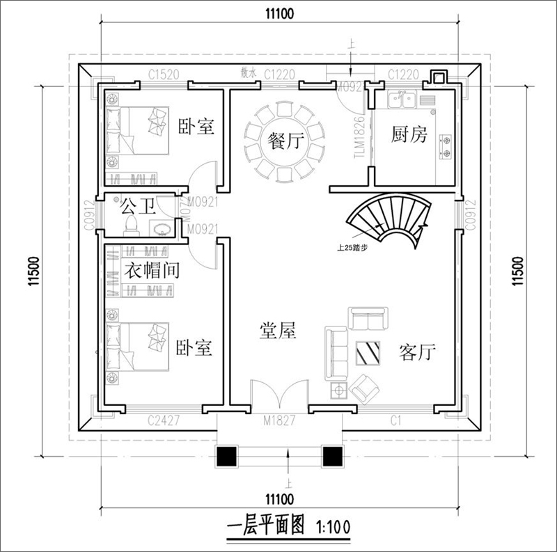 30萬(wàn)農(nóng)村三層別墅一層戶(hù)型圖