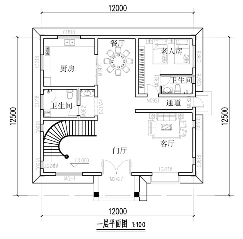 農村三層半別墅一層戶型圖