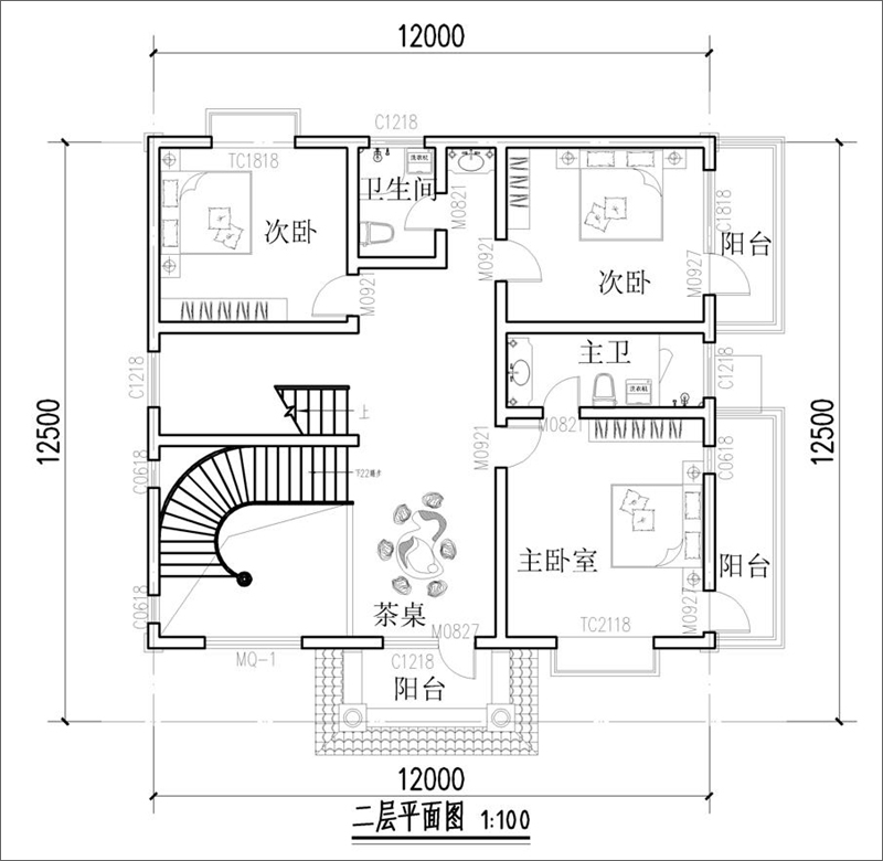 農村別墅自建房二層戶型圖