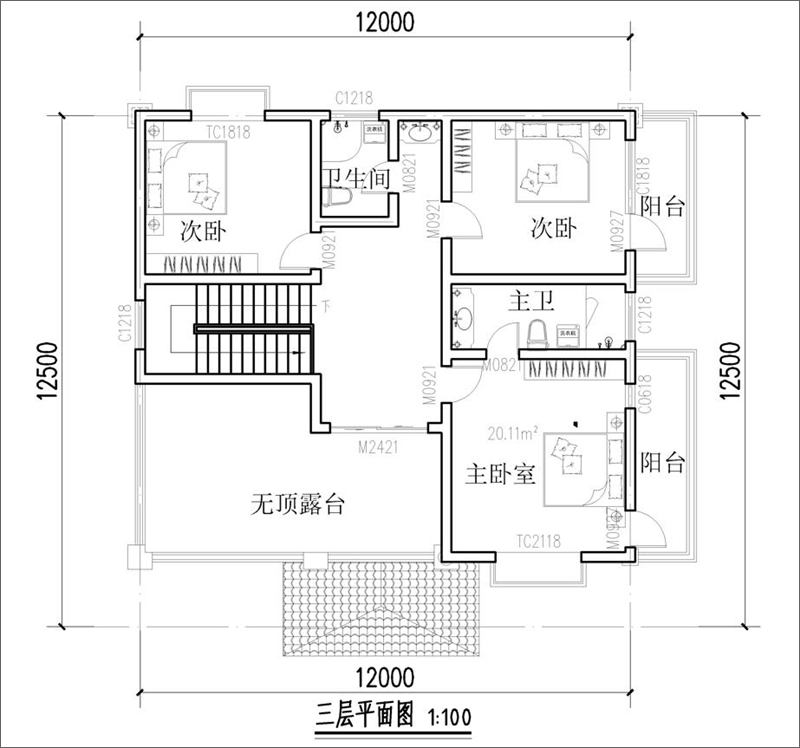 農村別墅自建房三樓戶型圖