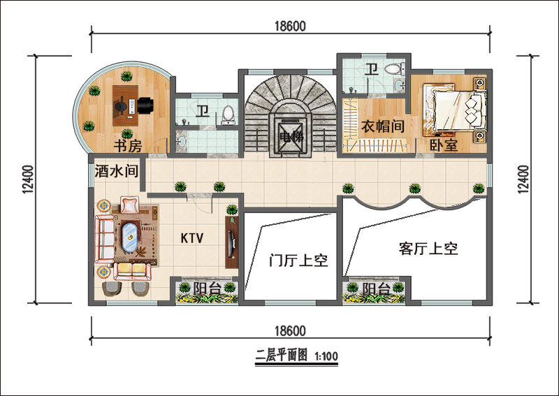 農(nóng)村法式豪華獨(dú)棟別墅二層平面戶型圖