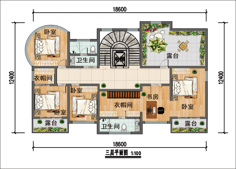 農(nóng)村法式豪華獨(dú)棟別墅三層平面圖