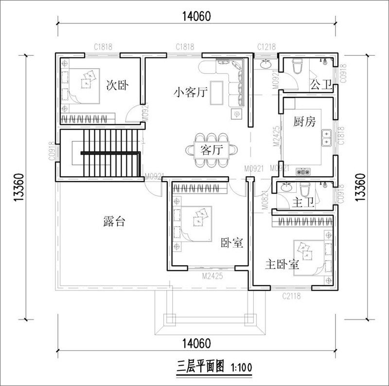 粉色歐式別墅三樓設(shè)計(jì)圖